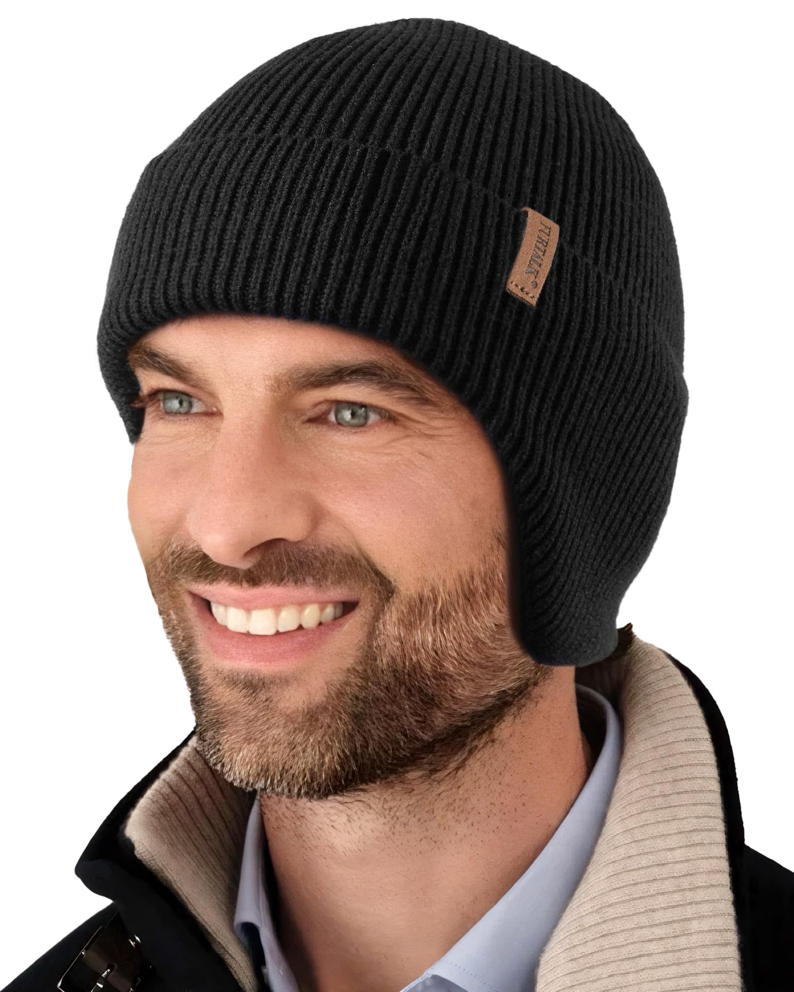 FURTALK Winter Beanie Hats with Earflap for Men Warm Fleece Line Knitted Outdoor Caps
